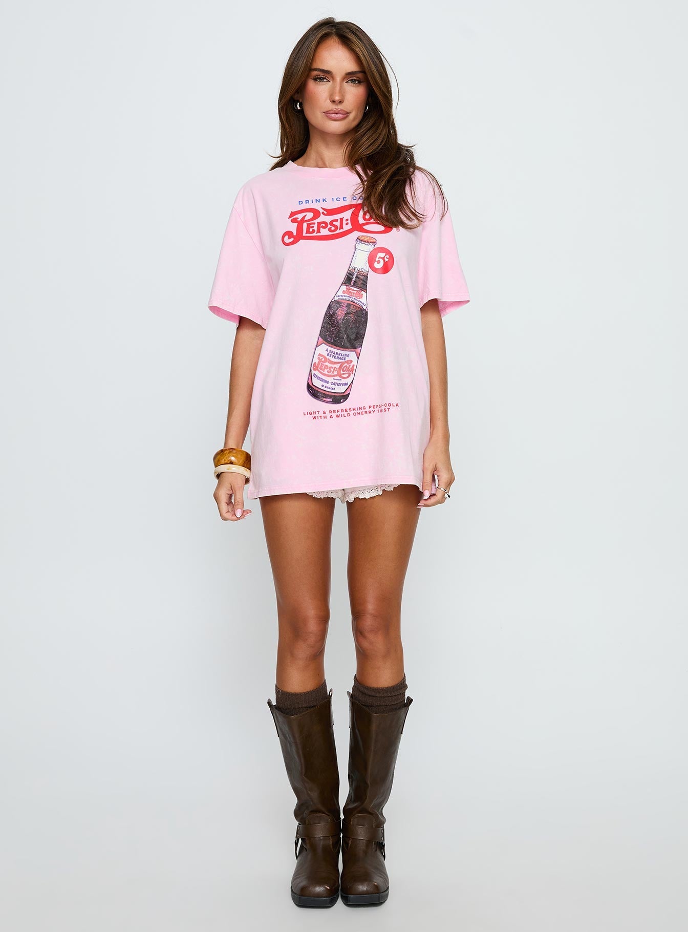 Pepsi Cola Graphic Top Washed Pink