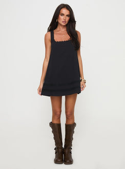 front view of model wearing Princess Polly Alanah Mini Dress Black Square Neck 