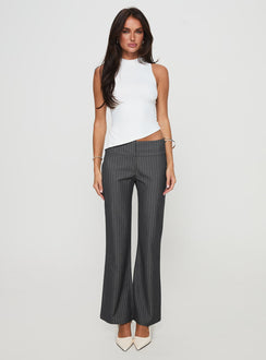 side view of model wearing Princess Polly Isabeau Pant Grey Pinstripe Low Rise Pants 
