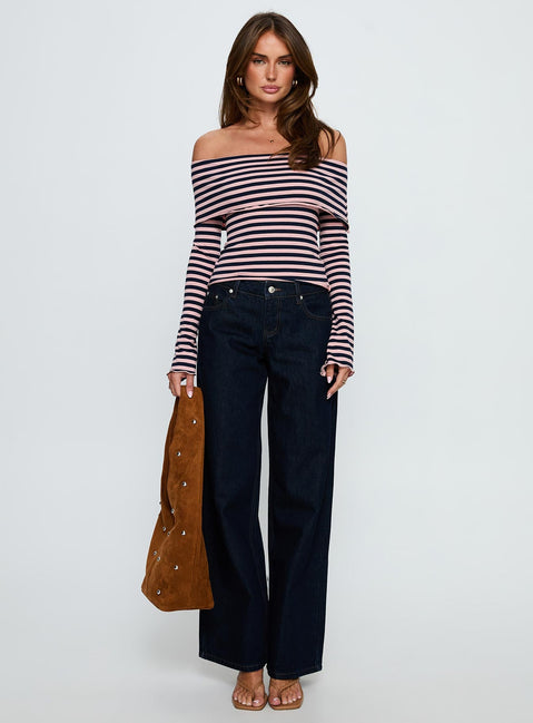 Janicia Off Shoulder Top Pink Stripe