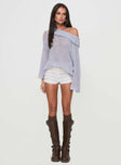 Knit sweater Off-the-shoulder style, fold at bust, oversized fit Slight stretch, unlined 