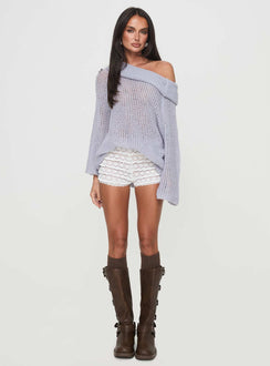 Knit sweater Off-the-shoulder style, fold at bust, oversized fit Slight stretch, unlined 