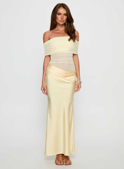 Osprey Mesh Off Shoulder Maxi Dress Yellow