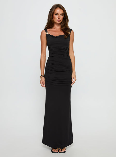 Yakira Halter Cut Out Maxi Dress Black
