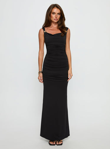 Yakira Halter Cut Out Maxi Dress Black