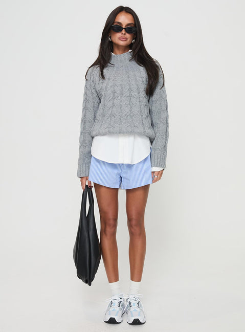 Cable knit sweater Turtle neck, ribbed trim detail Slight stretch, unlined 