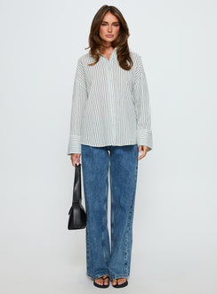Alexi Long Sleeve Button Down Top Blue / Brown Stripe