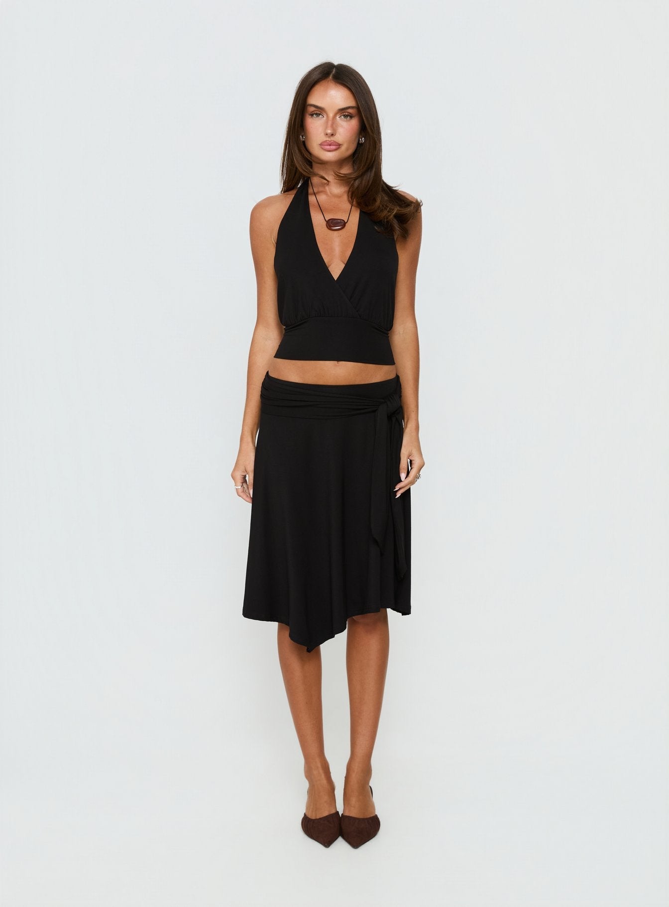 Arabele Halter Wrap Top Black