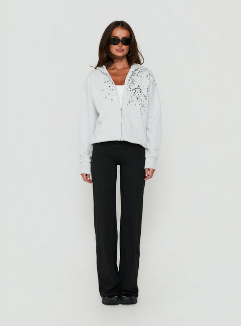 All Day Studded Oversized Hoodie Grey Marle