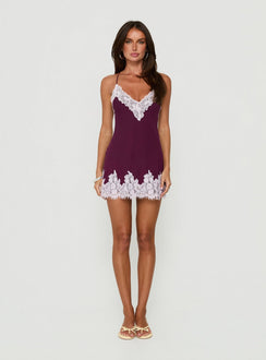 Call My Lover Lace Slip Mini Dress Berry / Lilac