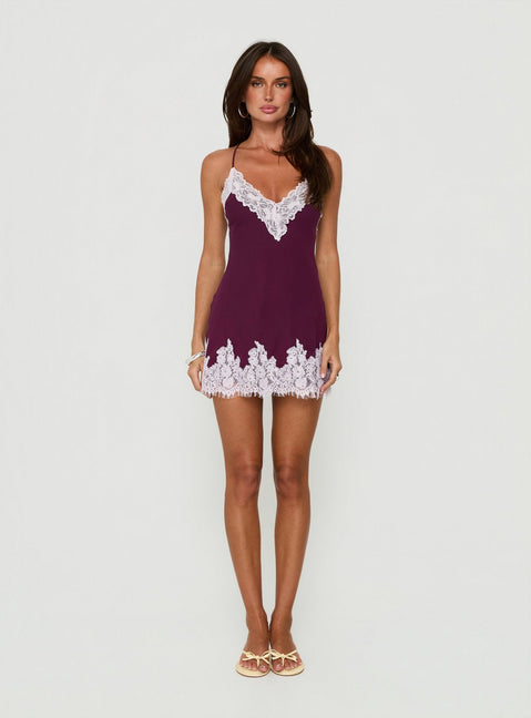 Call My Lover Lace Slip Mini Dress Berry / Lilac