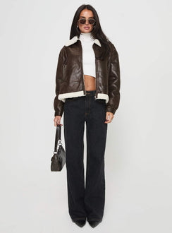 Solara Faux Leather Shearling Jacket Chocolate Petite