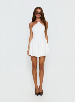 Harie Arrow Neck Halter Mini Dress White