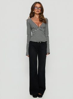Madelon Long Sleeve Wrap Top Black / Grey Stripe