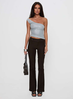 front view of model wearing Princess Polly Kinkirk Flared Pants Chocolate Tall Low Rise Pants 