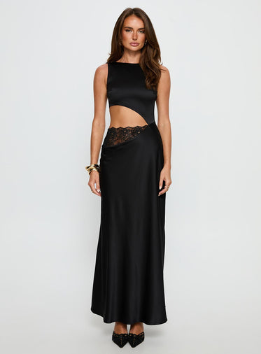 Lareina Cut Out Lace Maxi Dress Black