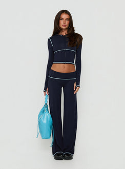 Kimberlyn Long Sleeve Jersey Zip Through Top Navy