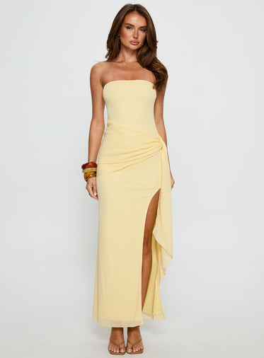 Analeah Strapless Maxi Dress Lemon Yellow