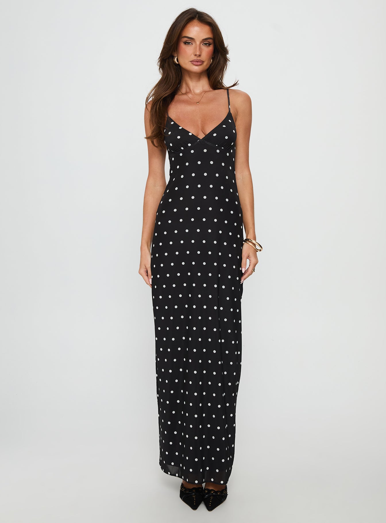 Glass Half Full Mesh Maxi Dress Black Polka