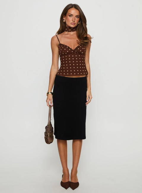 Mishy Scarf Detail Cami Top Brown Polka