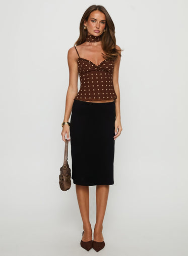 Mishy Scarf Detail Cami Top Brown Polka