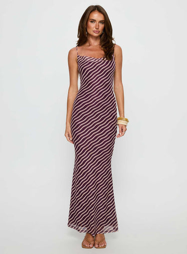 Aliah Cowl Neck Maxi Dress Brown Stripe