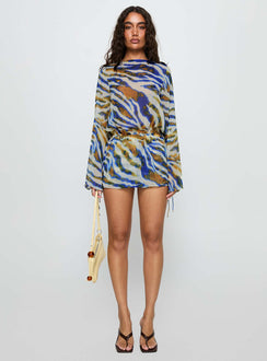Get Closer Backless Romper Blue Zebra