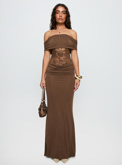 Gwendolen Off The Shoulder Maxi Dress Brown