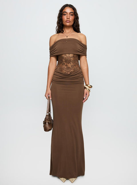 Gwendolen Off The Shoulder Maxi Dress Brown