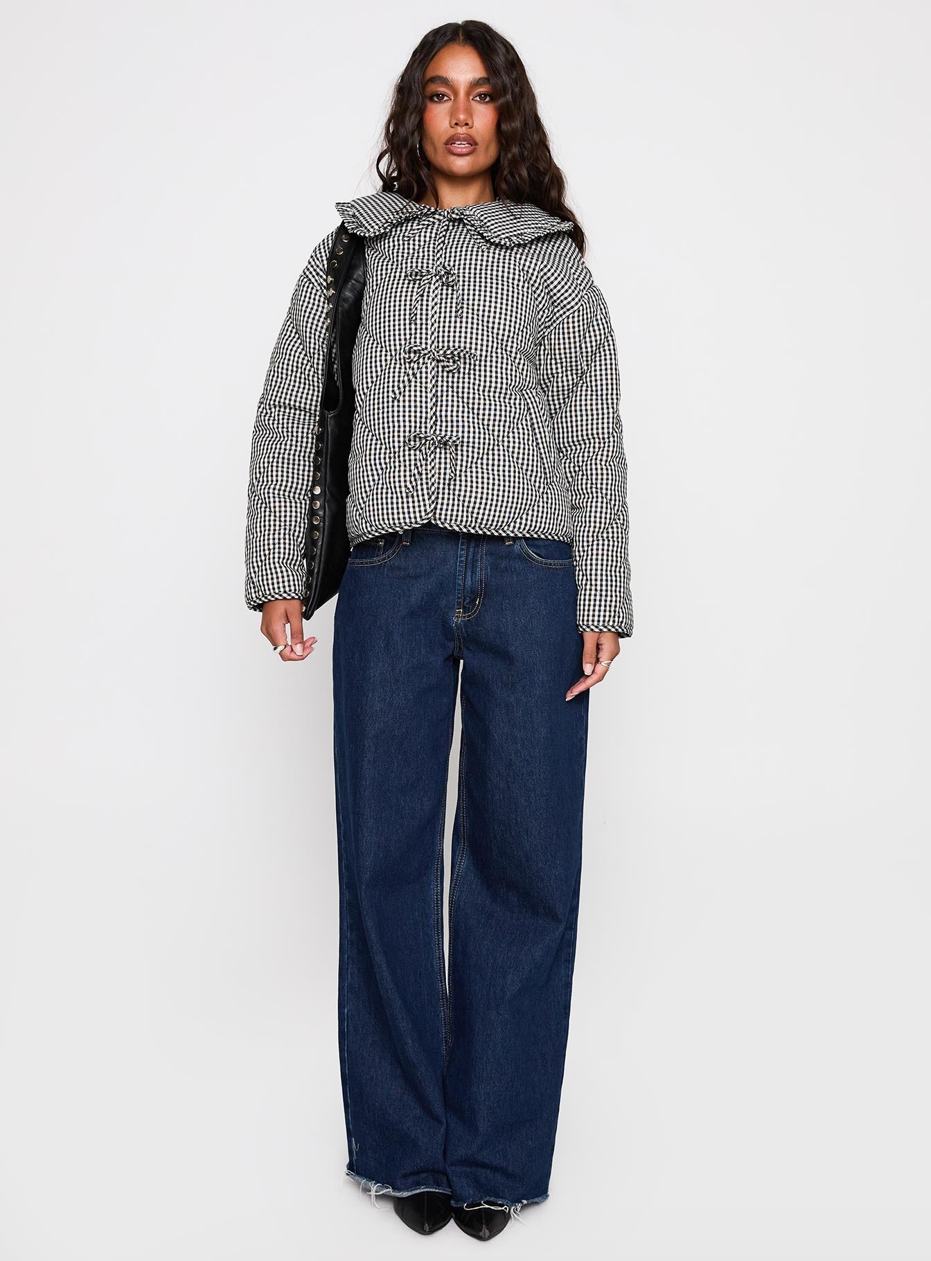 Best Asset Quilted Jacket Black / White Check