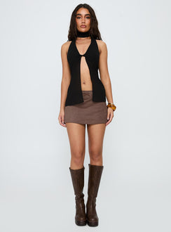   front view of model wearing Princess Polly Jordayna Stud Mini Skirt Brown Mini Skirts 