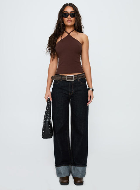 Baseline Halter Rib Top Chocolate