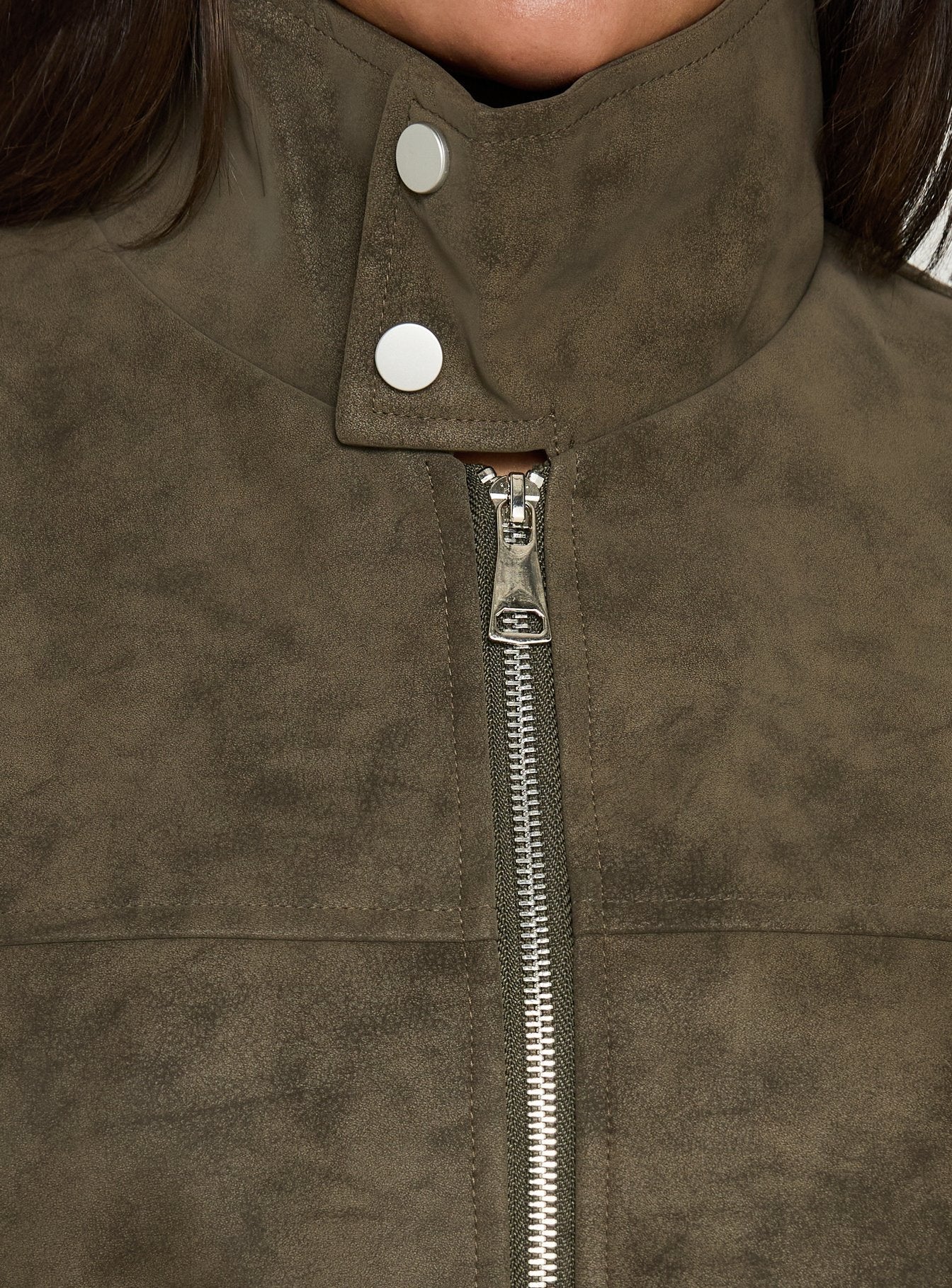 Ellissa Faux Suede Bomber Jacket Khaki