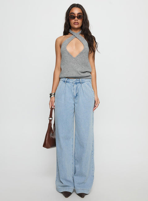 Dream Hour Cross Front Halter Top Grey