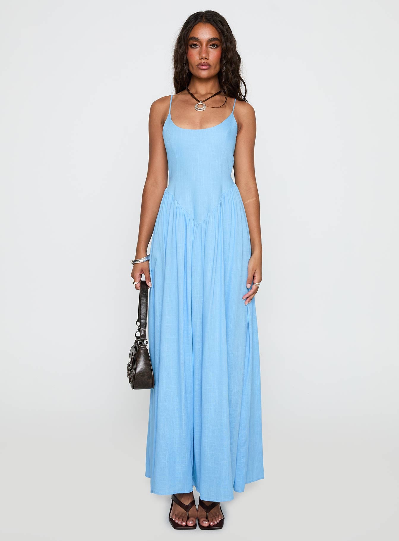 Palisades Tie Up Maxi Dress Blue