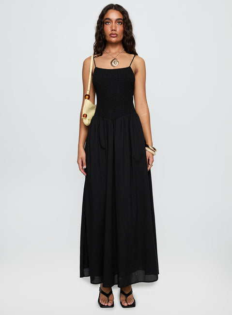 front view of model wearing Princess Polly Carys Maxi Dress Black Square Neck 