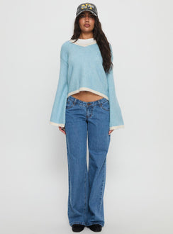 Kaena V Neck Knit Sweater Blue / White