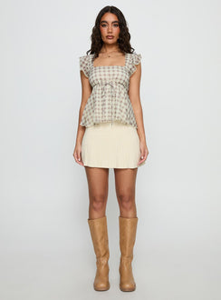   front view of model wearing Princess Polly Another Day Knit Pleat Mini Skirt Butter Yellow Mini Skirts 