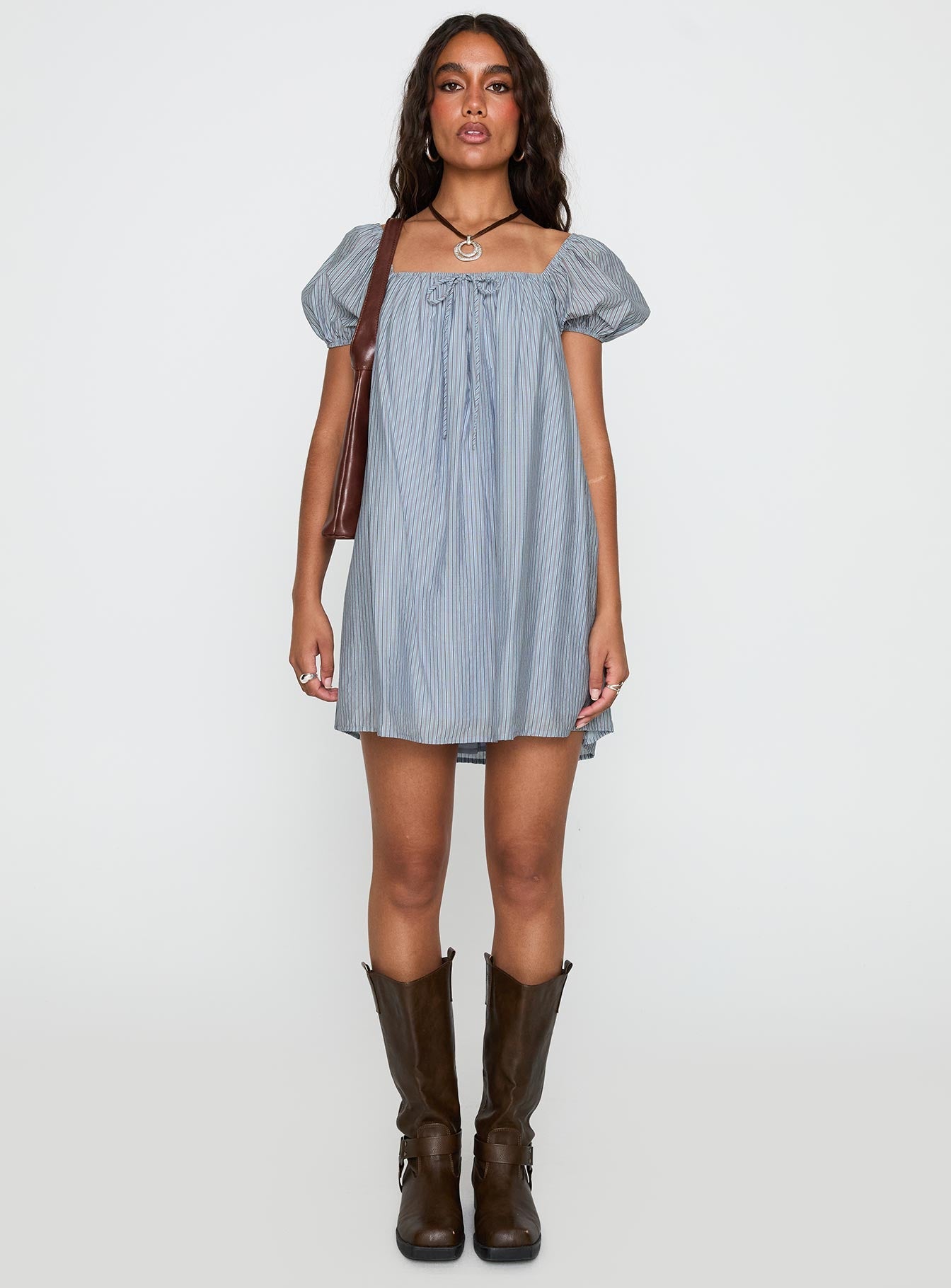 Wayfaire Smock Mini Dress Blue Stripe | Princess Polly
