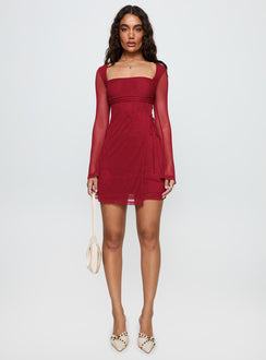 Martinez Long Sleeve Mini Dress Currant