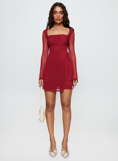 Martinez Long Sleeve Mini Dress Currant