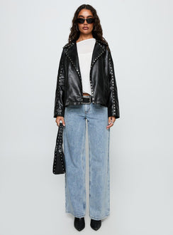 Kaeden Faux Leather Stud Detail Biker Jacket Black