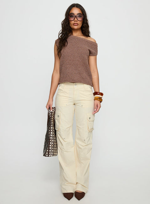 front view of model wearing Princess Polly Remmi Cargo Pants Cream Mid Rise Pants 