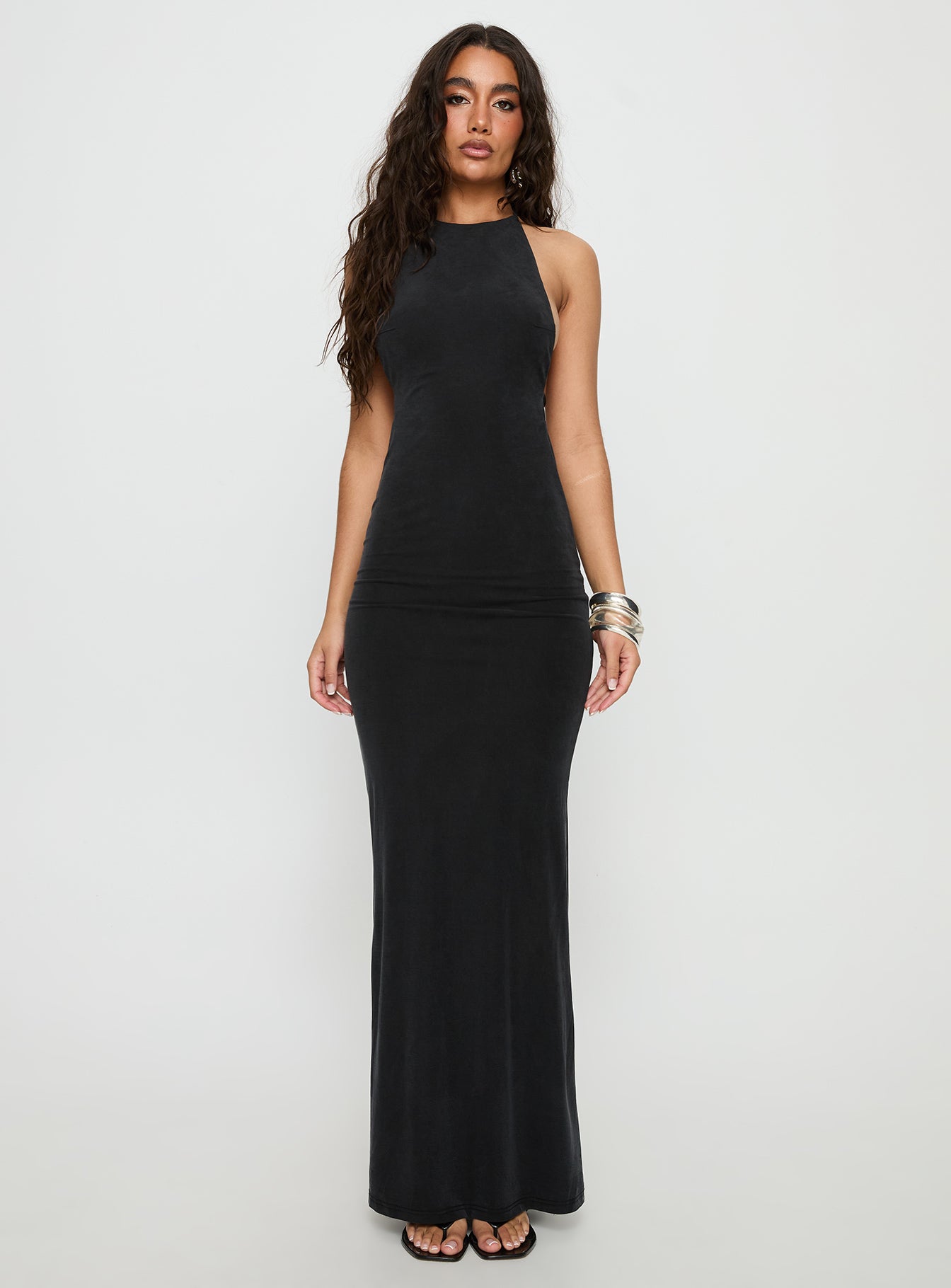 Rheanna Draped Backless Maxi Dress Black