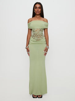 Gwendolen Off The Shoulder Maxi Dress Green | Princess Polly Gwendolen Off The Shoulder Maxi Dress Green | Princess Polly