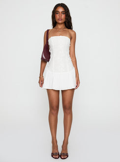 front view of model wearing Princess Polly Envie Strapless Mini Dress White Straight Neck 