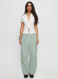 front view of model wearing Princess Polly Elanthea Cargo Pants Green High Waisted Pants 