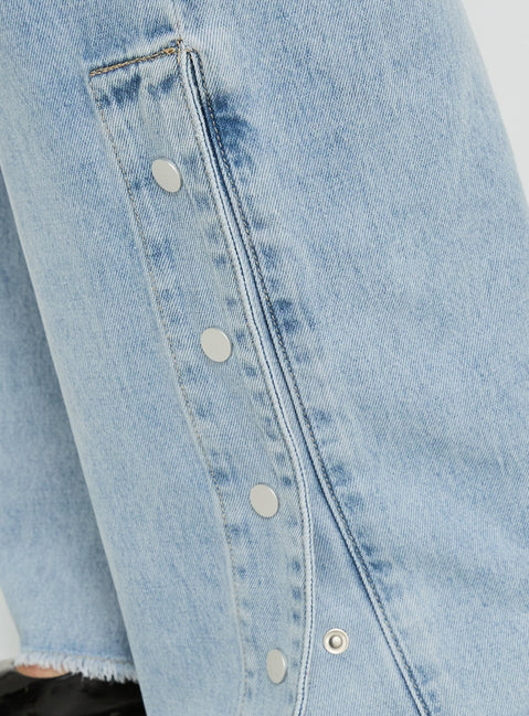 Dakoba Button Detail Mid Rise Straight Leg Jean Light Blue Wash