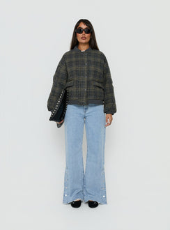 Stick Season Quilted Jacket Grey Check