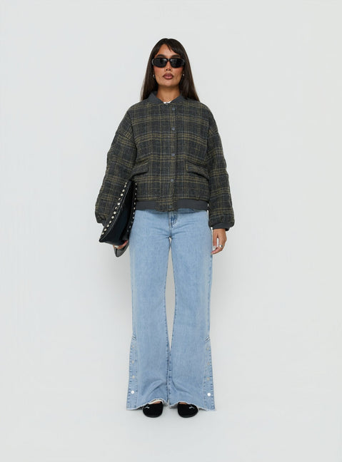 Stick Season Quilted Jacket Grey Check
